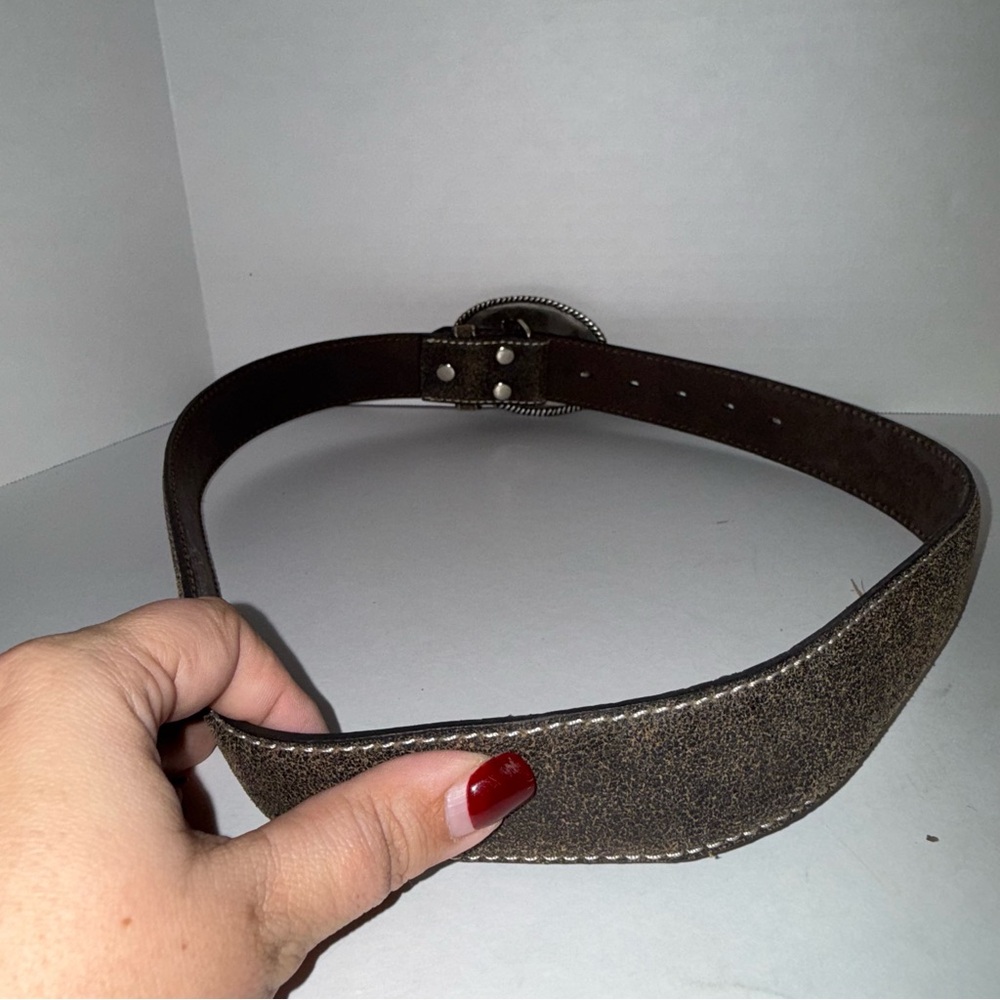 NOCONA leather western rhinestone cross oversized buckle Y2K style belt M - Picture 4 of 5